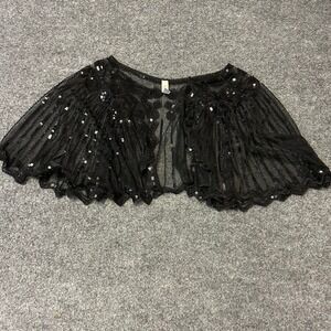 Suit Yourself Capelet Womens OS Black Sequin Beaded Sheer Mesh Gatsby Shrug